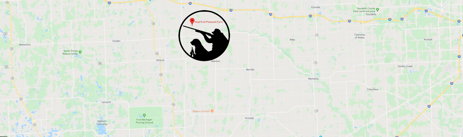 Map to Dead End Pheasant Farm - Almont, Michigan